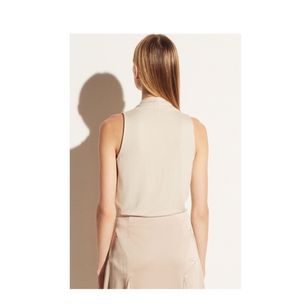 Vince Draped Neck Bodysuit in Sand. - Picture 2 of 7